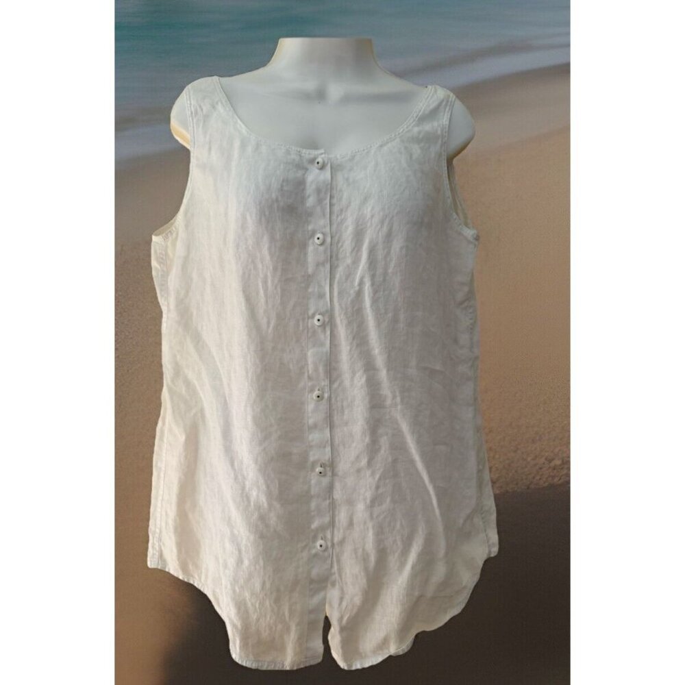 Dana B and Karen White Linen Sleeveless Blouse Size‎ 10 Resort Beach Breathable
